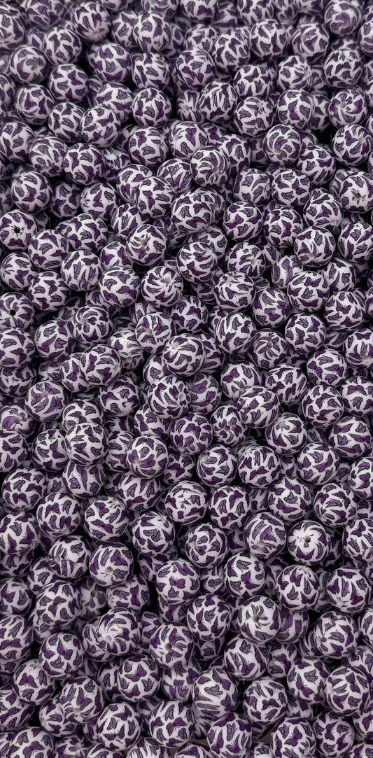 ***COMING SOON***Purple Butterfly Kisses Printed 15mm Bead