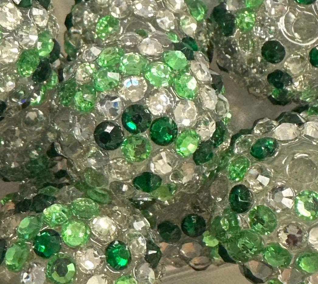 Green & Silver Gloss Rhinestone Confetti 20mm Acrylic Bead