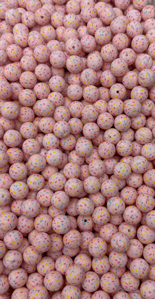 ***COMING SOON***Pink Sprinkle Party Printed 15mm Bead