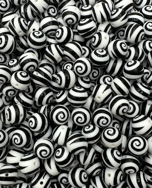 Black We're All Mad Here Printed 15mm Bead