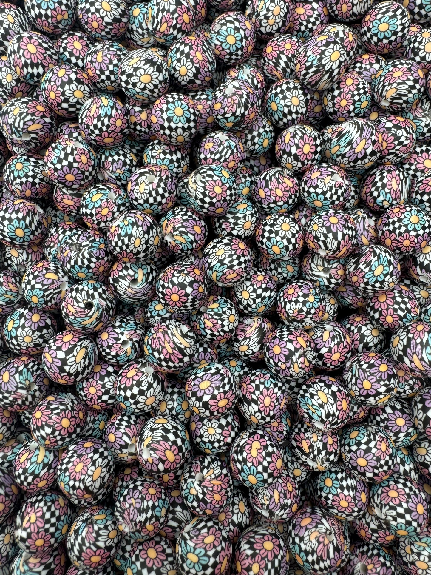 Checkered Floral Printed 15mm Bead