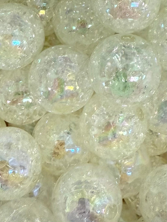 Clear White Iridescent Crushed Ice 20mm Acrylic Bead