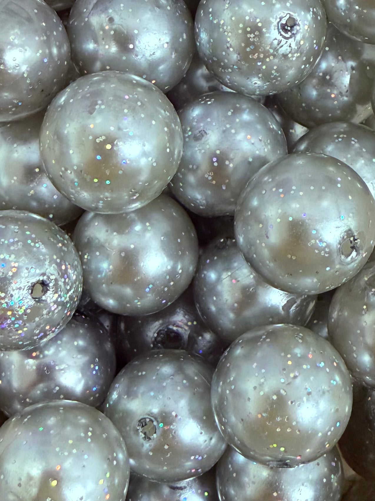 Silver Solid Glitter 20mm Acrylic Bead