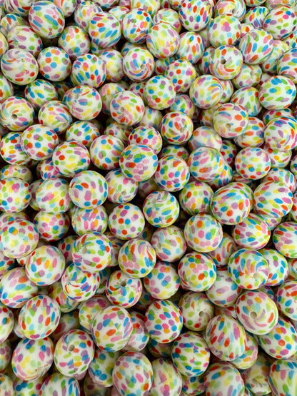Perle de 15 mm imprimée à pois roses