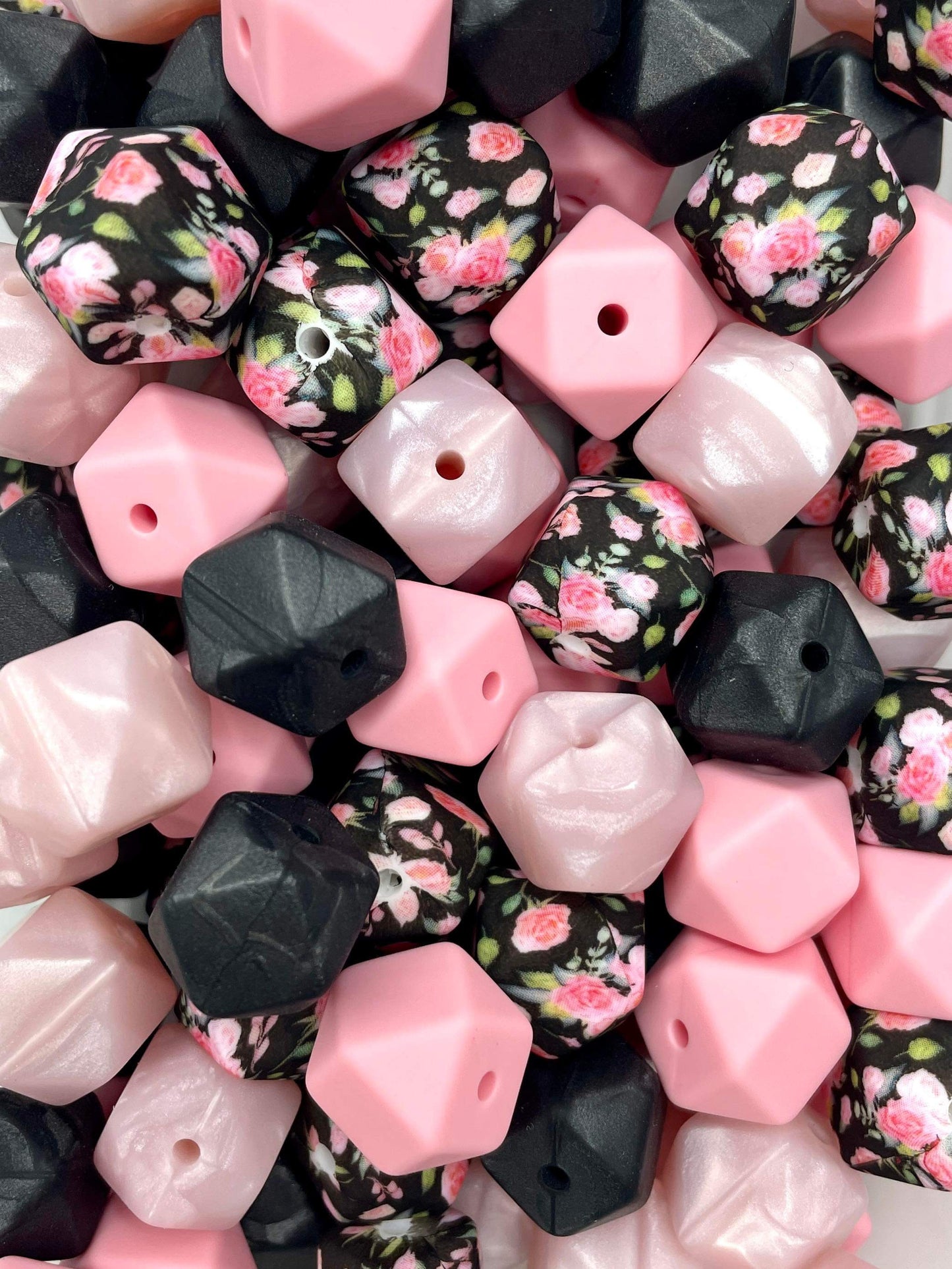 Black Rose Floral 14mm Hexagon Mix