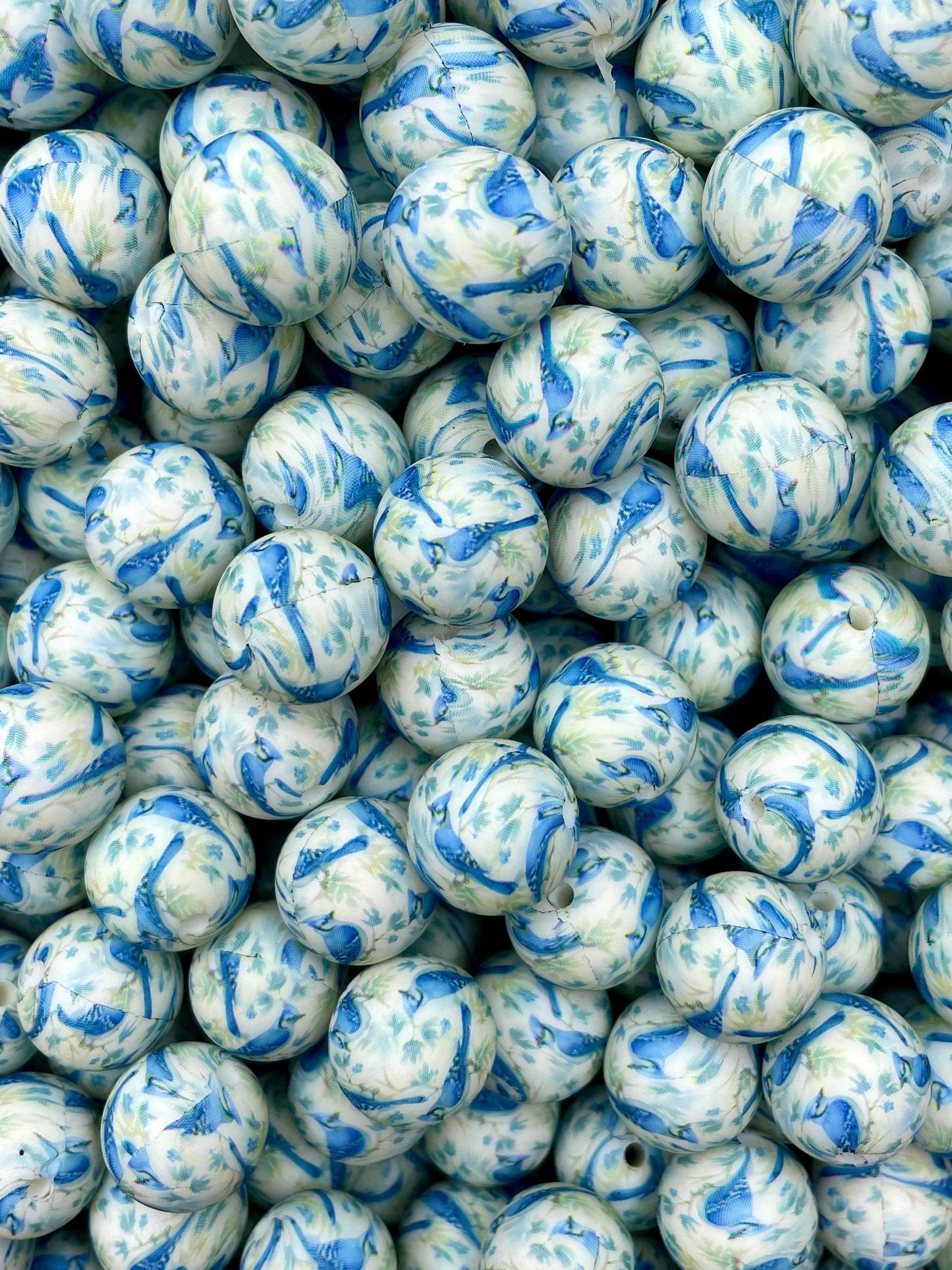 Création CTS : Perle de 15 mm imprimée Geai bleu