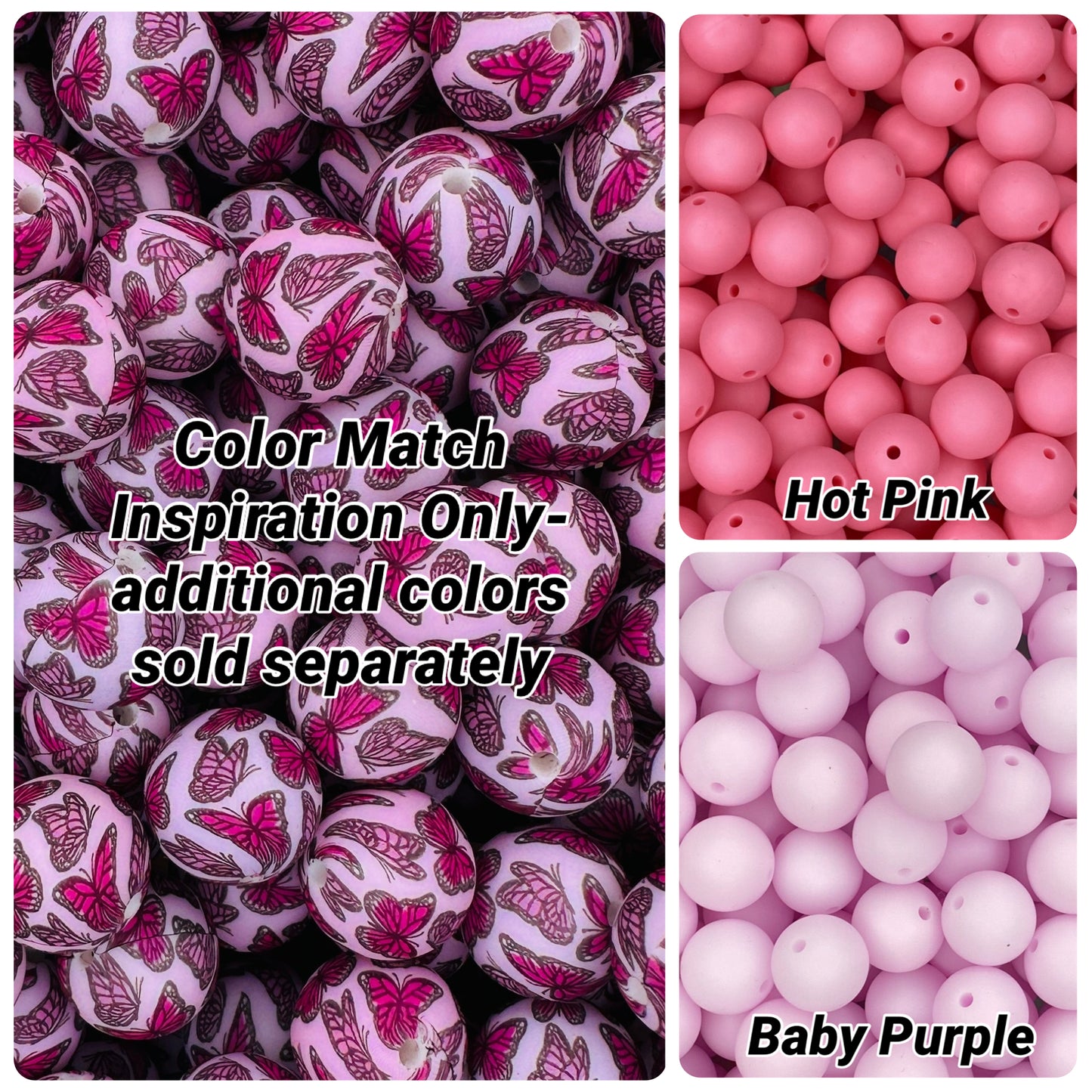 CTS Creation: Pink Butterfly Kisses Custom Printed 15mm Bead