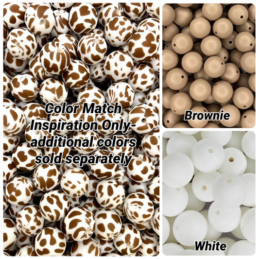 Perle imprimée MOO chocolat de 15 mm 