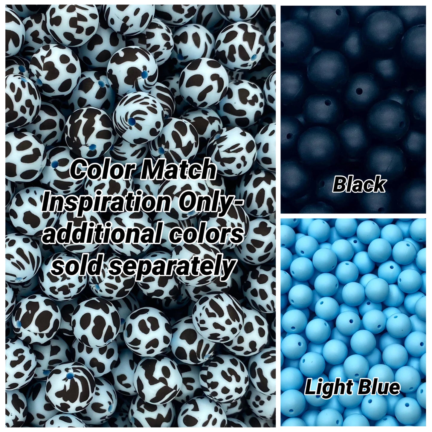 CTS Creation: Light Blue Black Cow Printed 15mm Beads