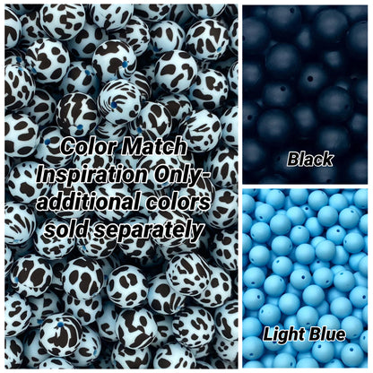 CTS Creation: Light Blue Black Cow Printed 15mm Beads