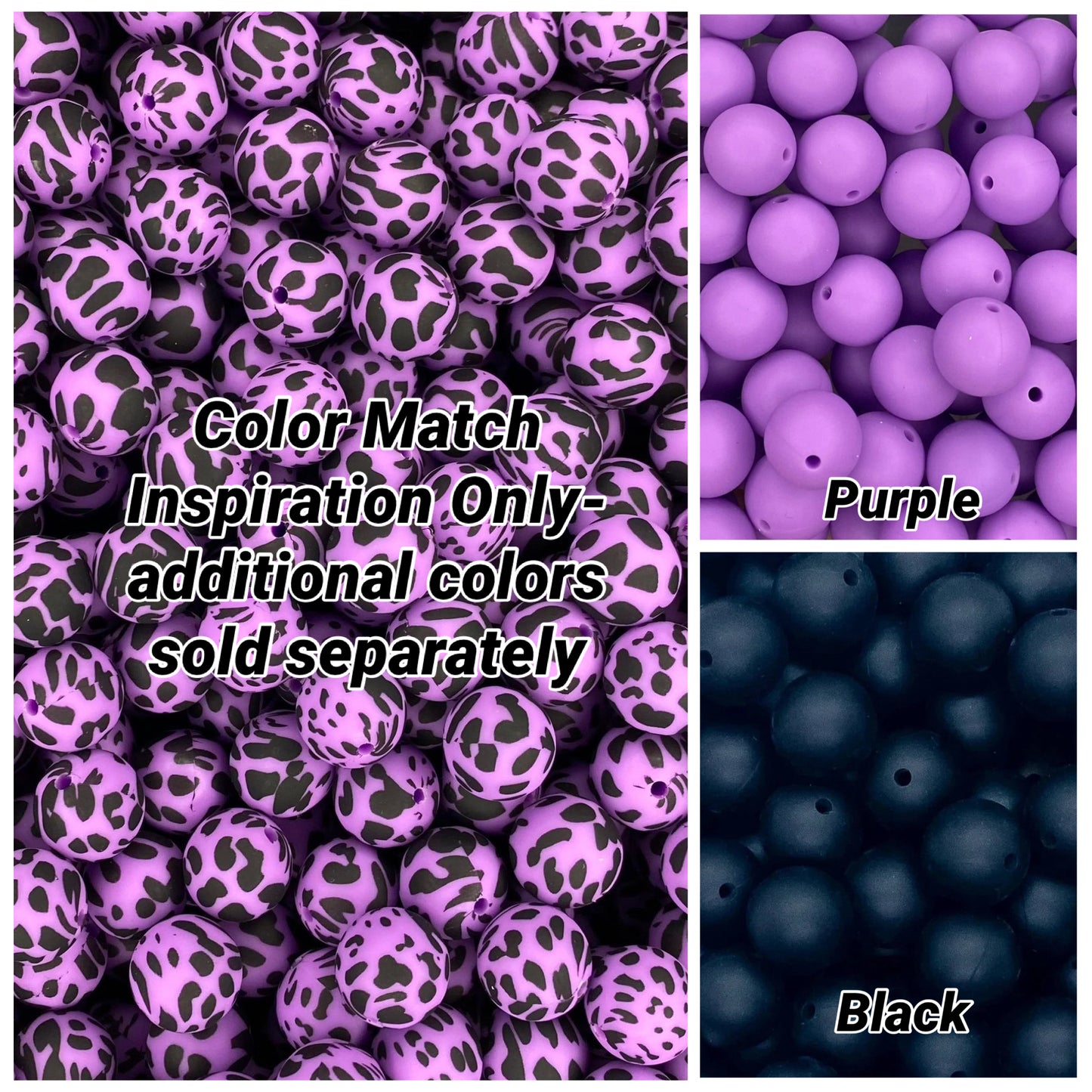 CTS Creation: Purple Black Cow Printed 15mm Beads