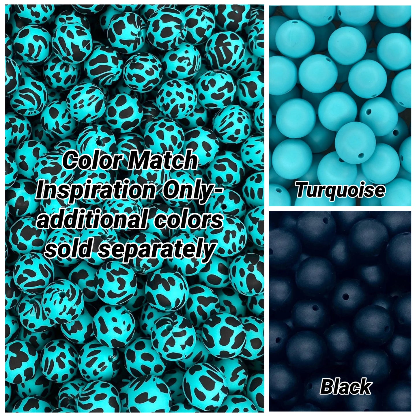CTS Creation: Turquoise Black Cow Printed 15mm Beads