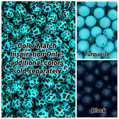 CTS Creation: Turquoise Black Cow Printed 15mm Beads