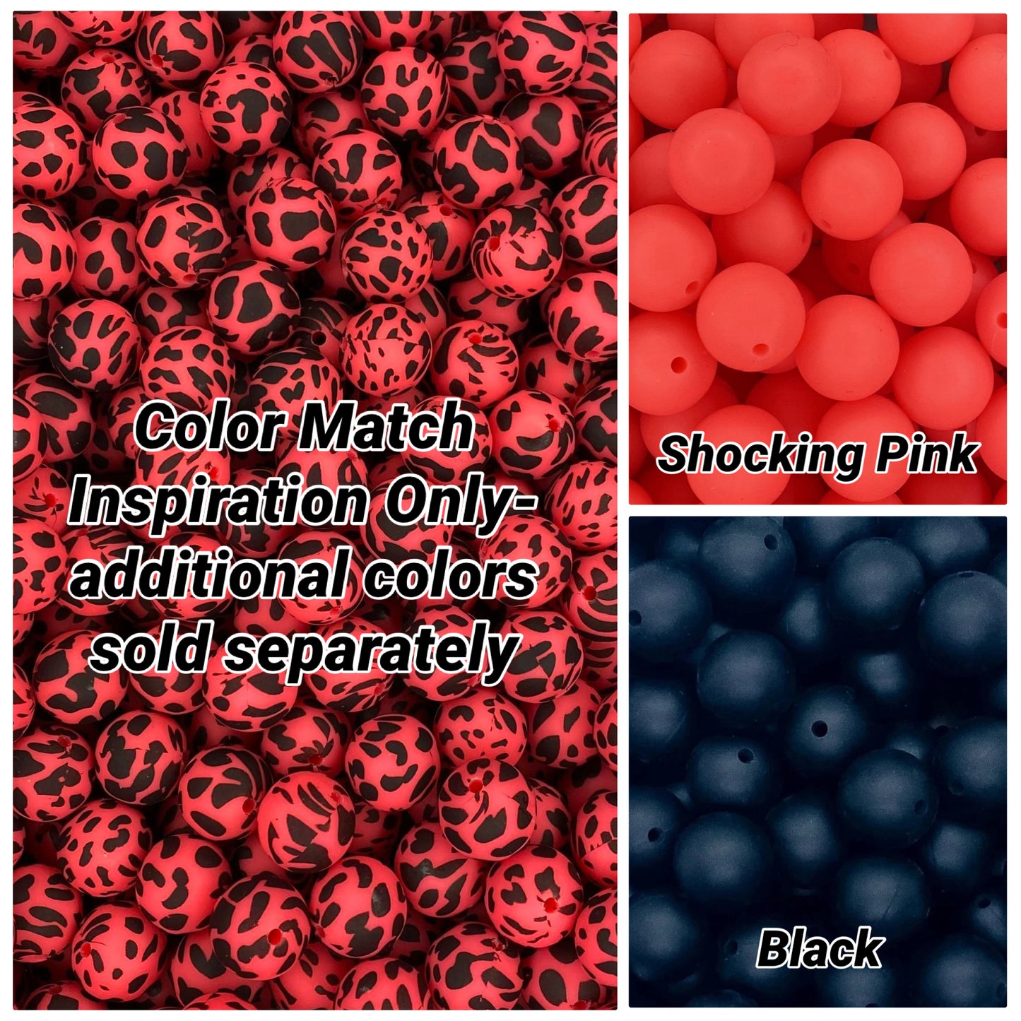 CTS Creation:  Shocking Pink Black Cow Printed 15mm Beads