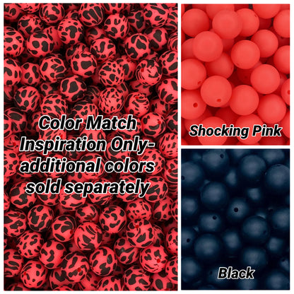 CTS Creation:  Shocking Pink Black Cow Printed 15mm Beads