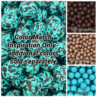 Création CTS : Perle de 15 mm imprimée vache marron turquoise