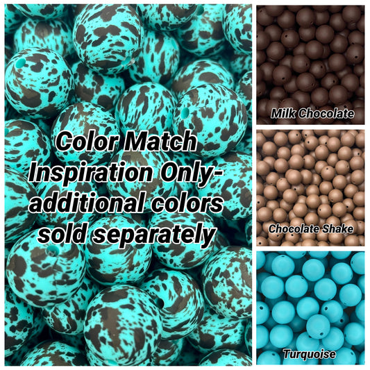 Création CTS : Perle de 15 mm imprimée vache marron turquoise