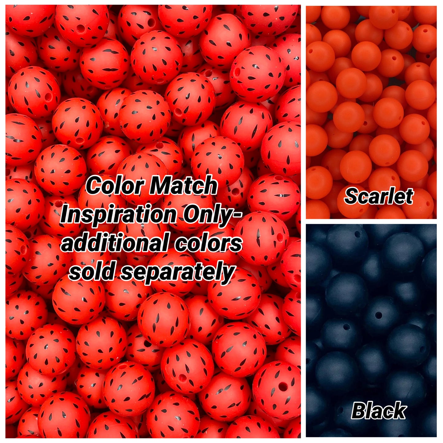 Watermelon Seeds Printed 15mm Bead