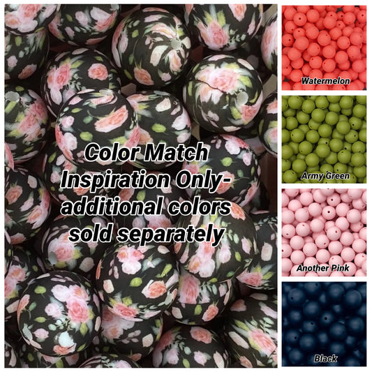 Création CTS : Hexagone 14 mm à imprimé floral rose noir