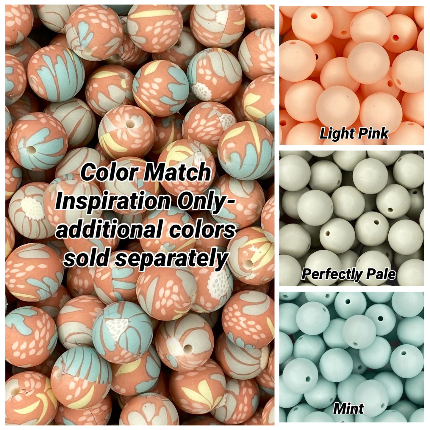Coral Floral Printed 15mm Bead