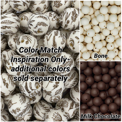 Organic Floral (Boss Babe) Printed 15mm Bead