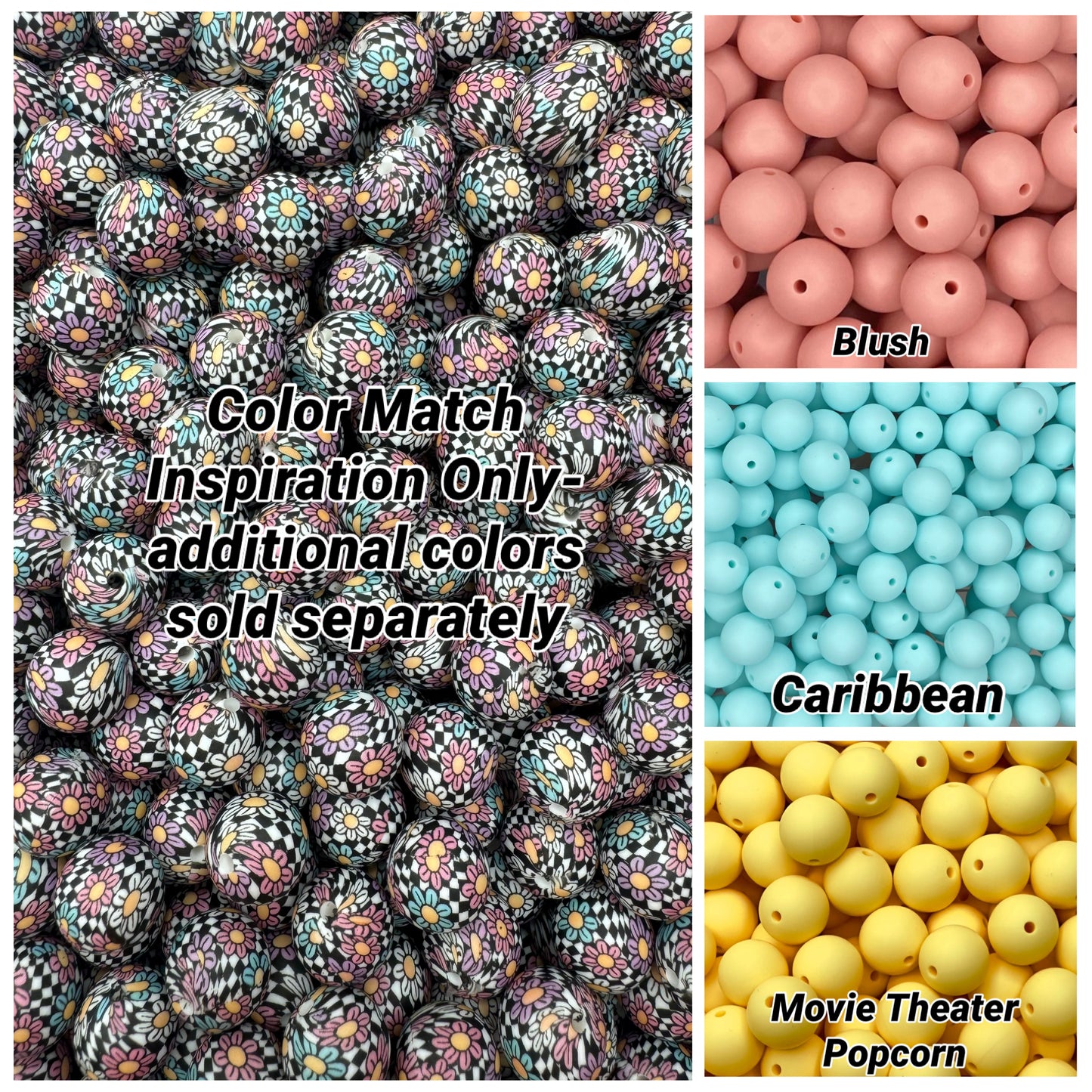 Checkered Floral Printed 15mm Bead