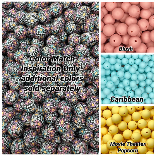 Checkered Floral Printed 15mm Bead