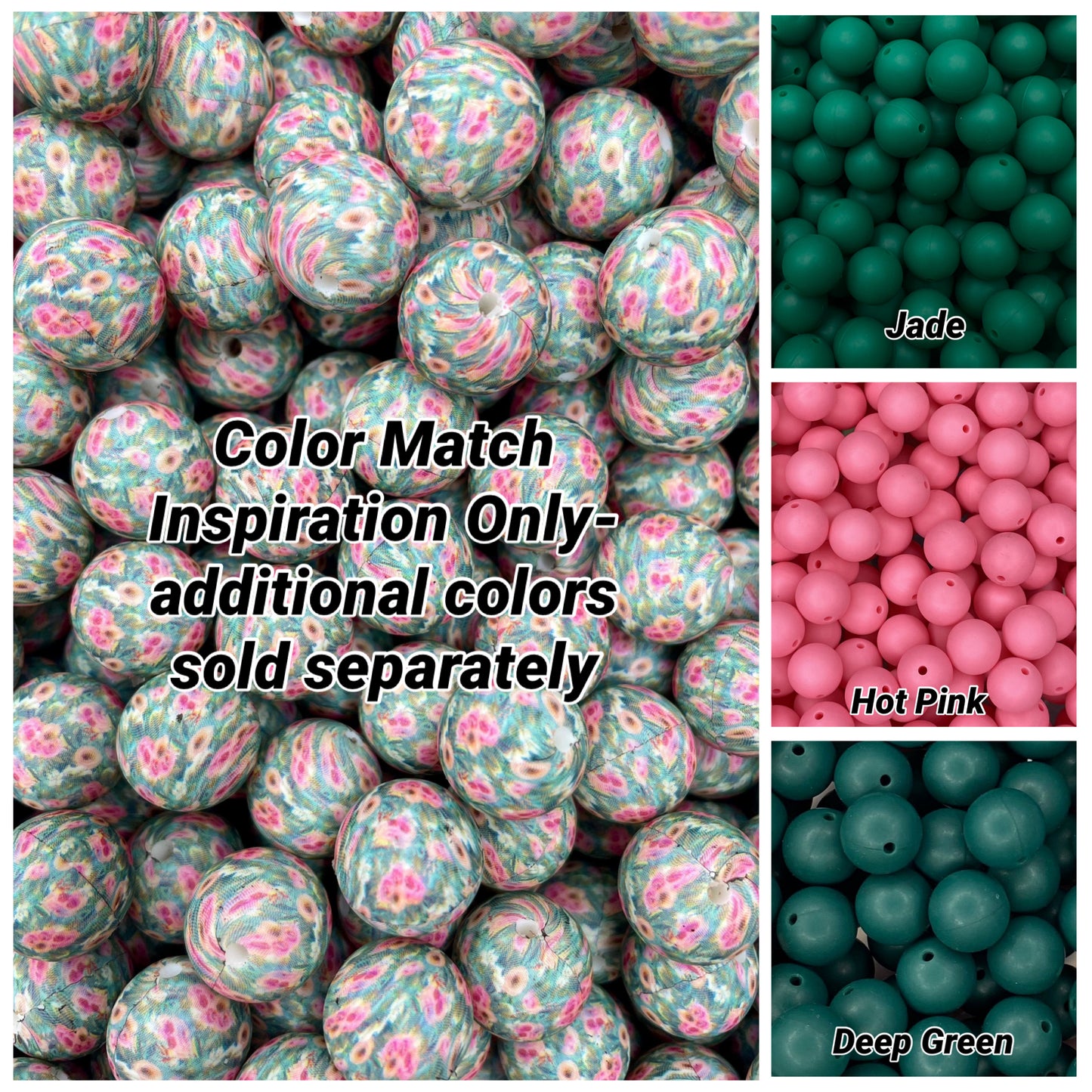 Perle de 15 mm à imprimé floral bleu sarcelle
