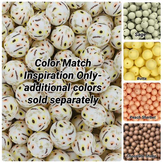 Prairie Flowers Printed 15mm Bead