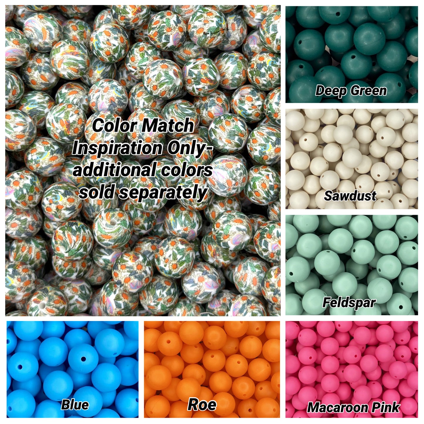 Sunpetal Garden Printed 15mm Bead
