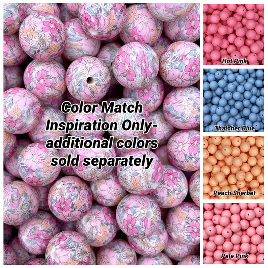 Petal me Pink Printed 15mm Bead