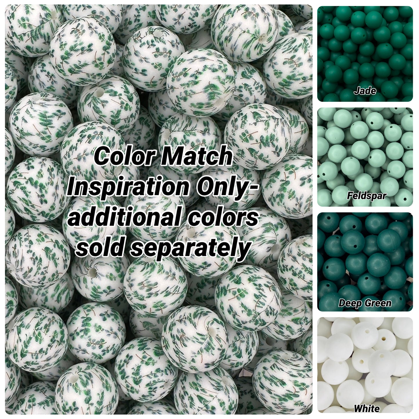 Perle de 15 mm imprimée de feuilles botaniques