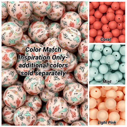 Prickled Pink Printed 15mm Bead