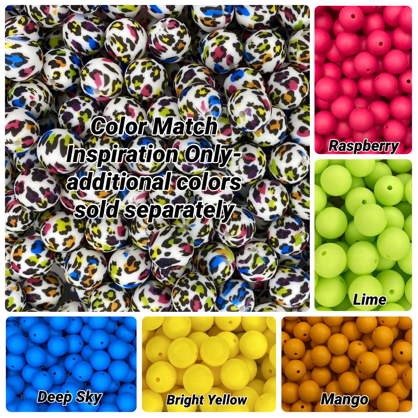 Perle colorée de 15 mm imprimée léopard 
