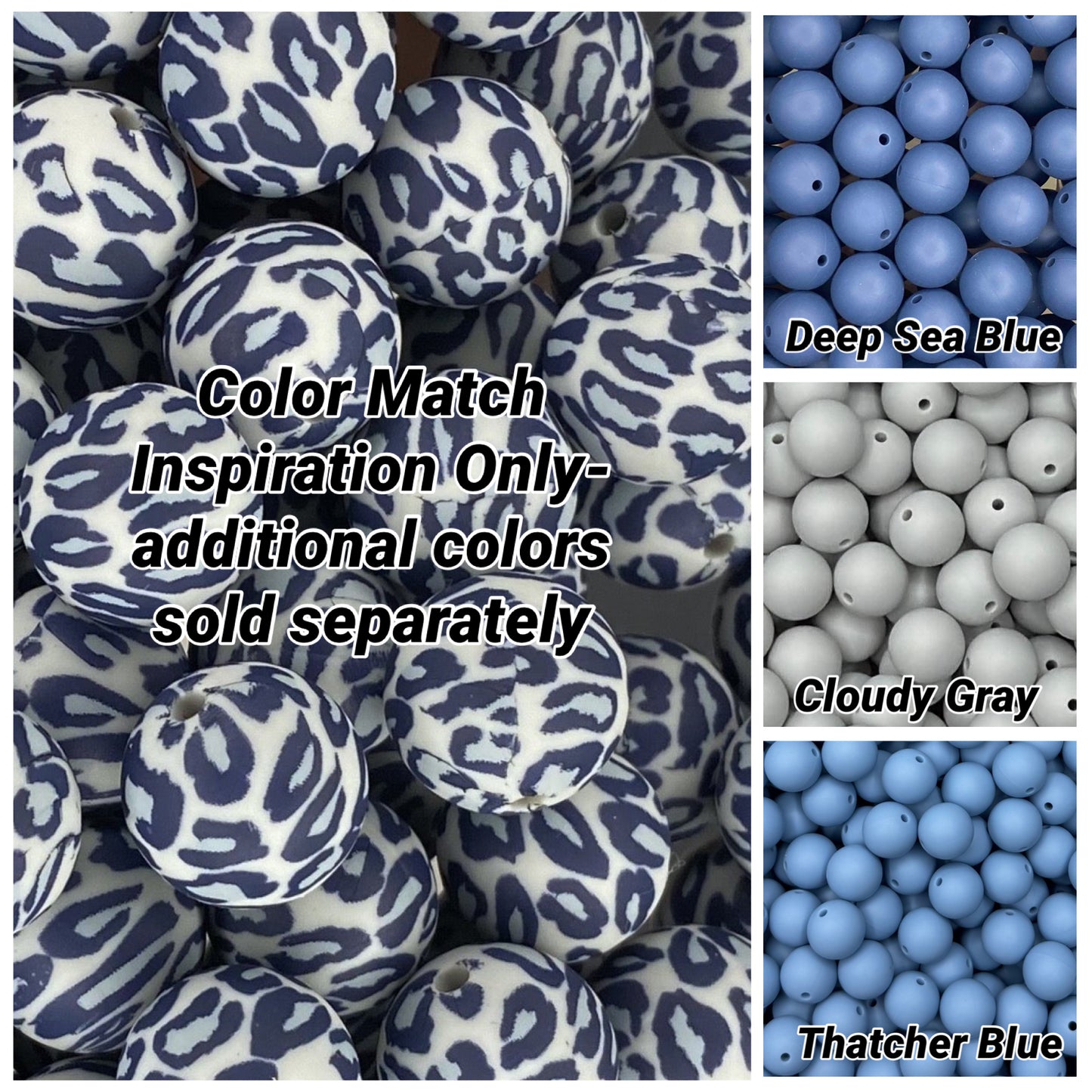 Grey Leopard Printed 15mm Bead
