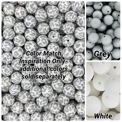 Perle de 15 mm imprimée léopard des neiges