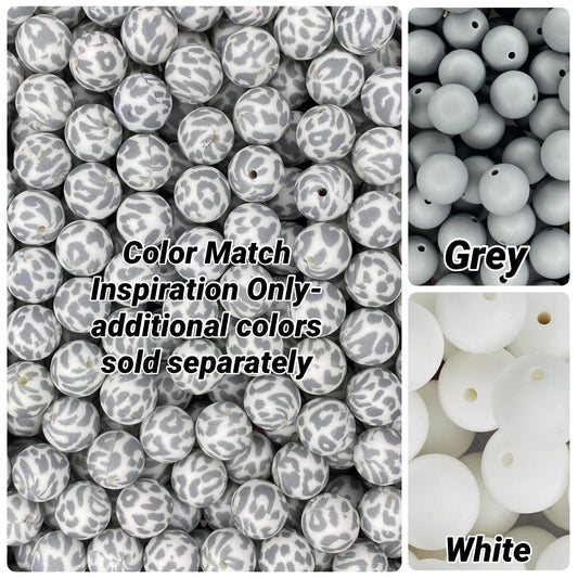 Snow Leopard Printed 15mm Bead