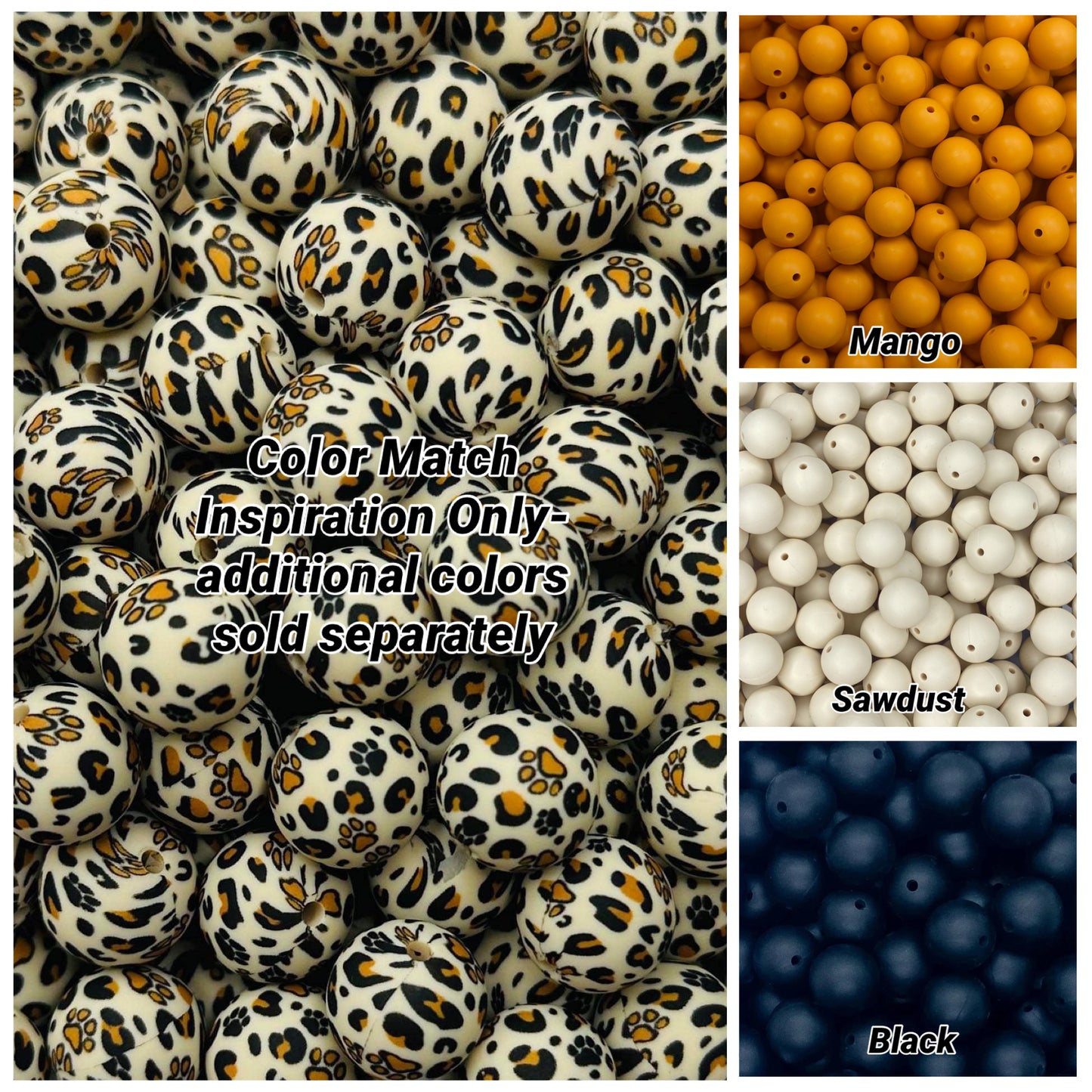 Perle de 15 mm imprimée pattes de léopard 