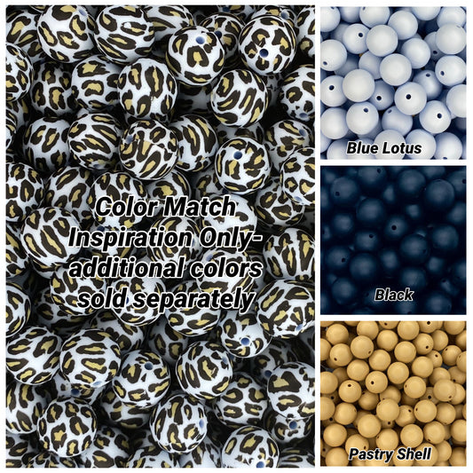 Baby Blue Leopard Printed 15mm Bead