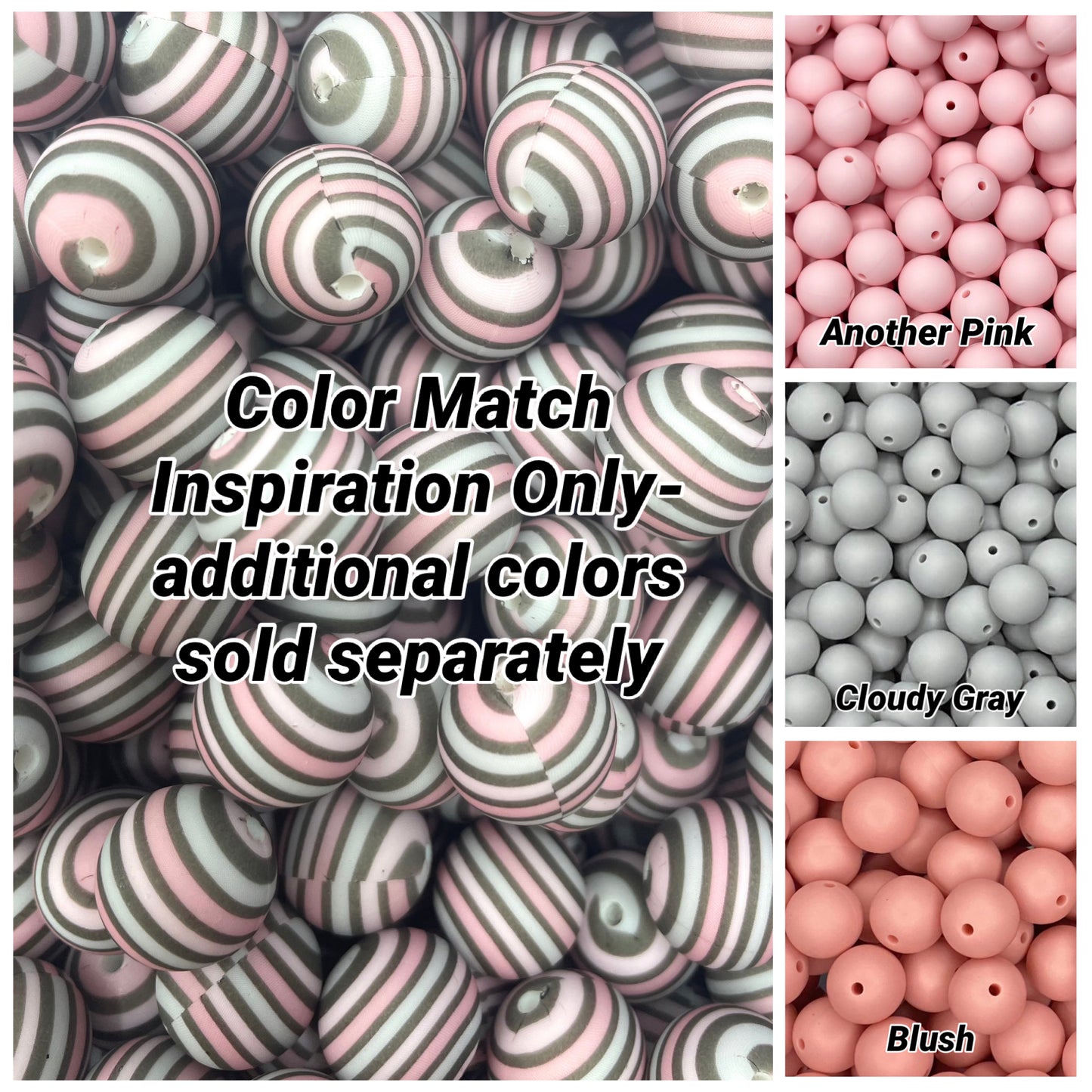 CTS Creation : Perle de 15 mm imprimée à rayures bohèmes blush