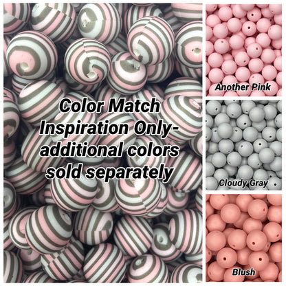 CTS Creation : Perle de 15 mm imprimée à rayures bohèmes blush