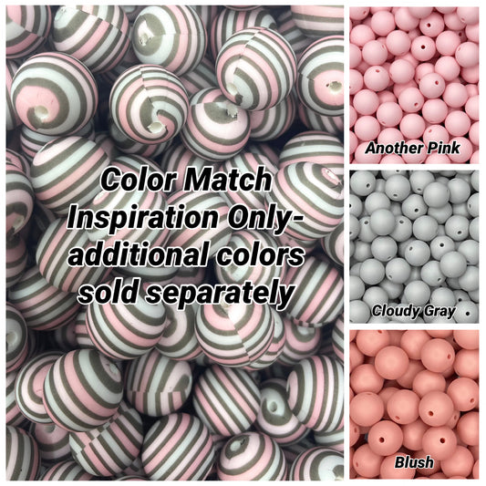 CTS Creation : Perle de 15 mm imprimée à rayures bohèmes blush