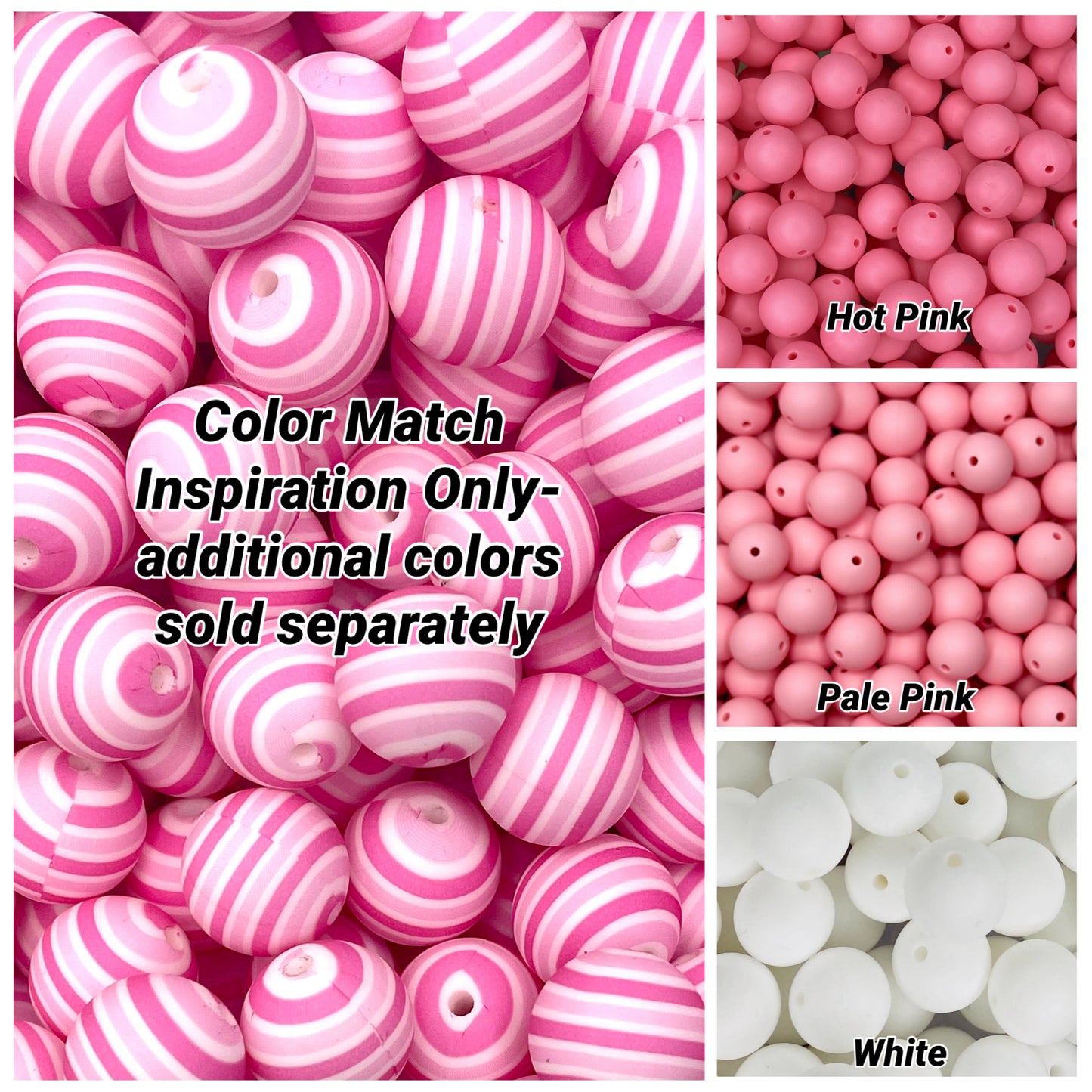 Création CTS : Perle de 15 mm imprimée à rayures roses 