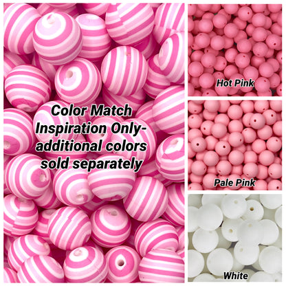 Création CTS : Perle de 15 mm imprimée à rayures roses 