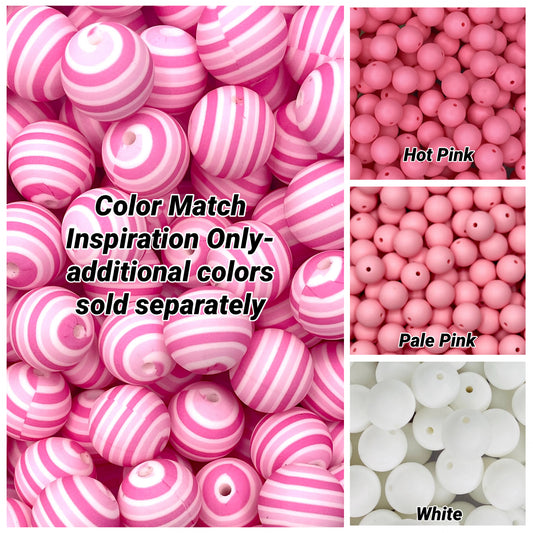 Création CTS : Perle de 15 mm imprimée à rayures roses 
