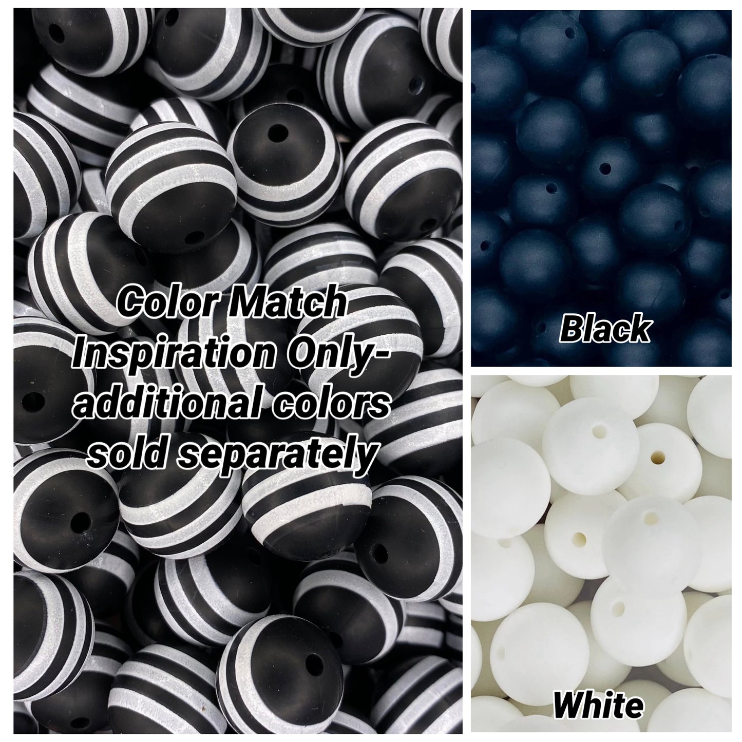 Black & White Stripes 15mm Bead
