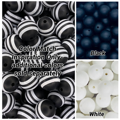 Black & White Stripes 15mm Bead