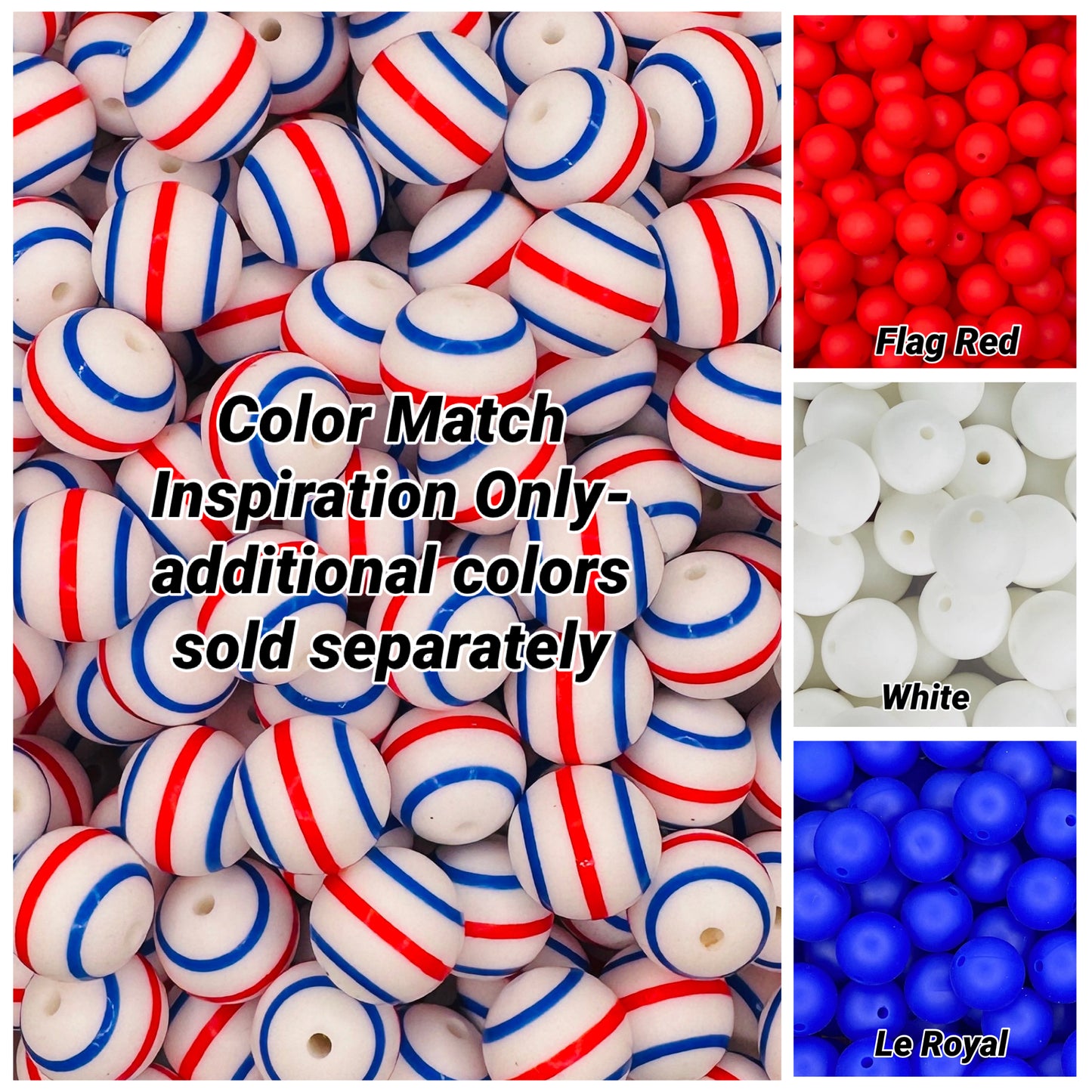 The Red, White, & Blue Stripes Printed 15mm Bead