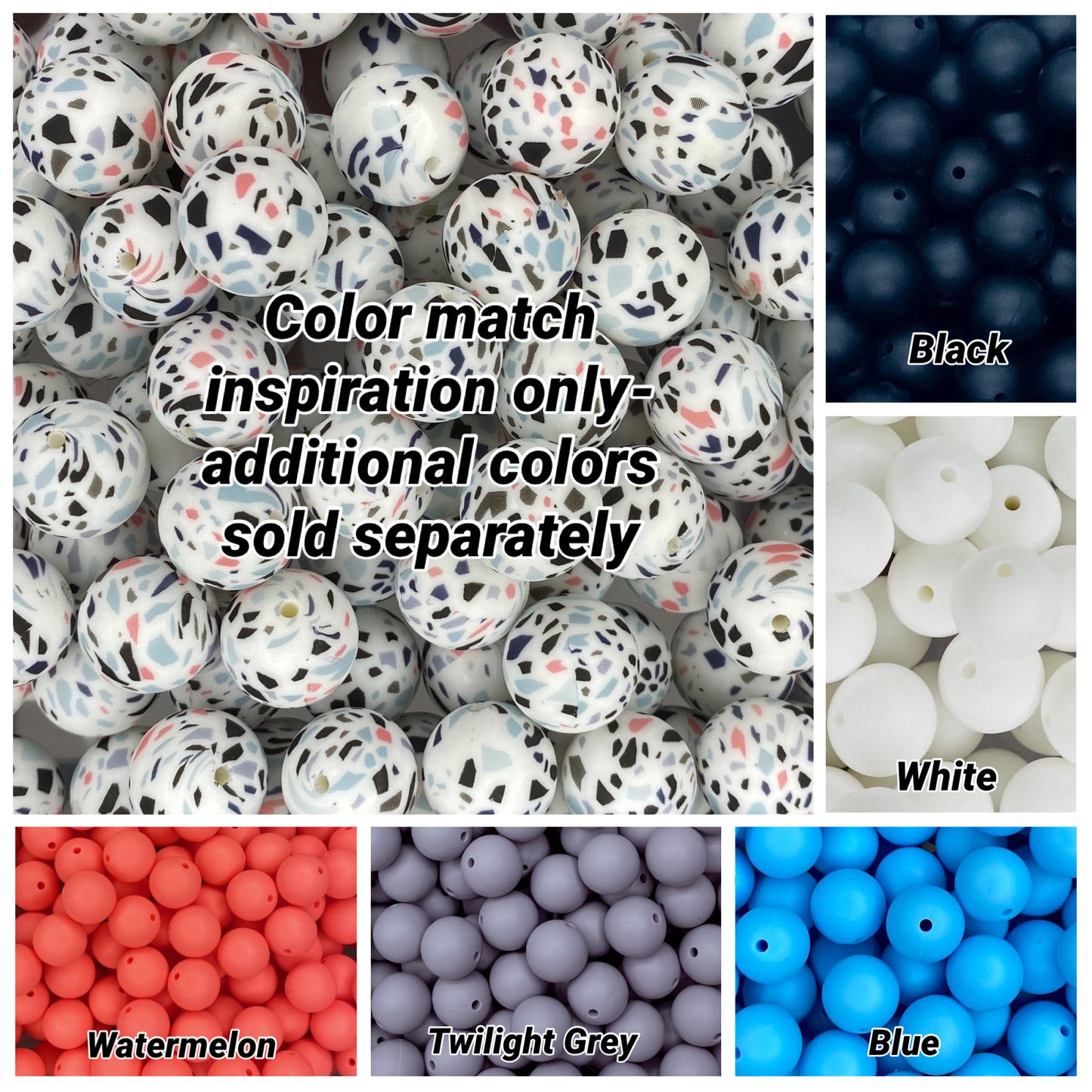 White Terrazzo Printed 15mm Bead