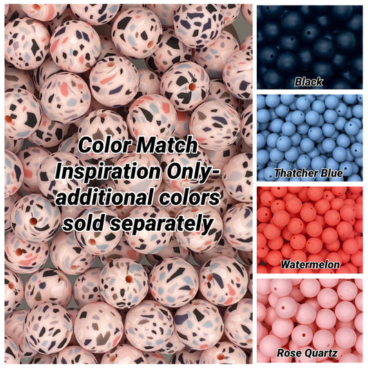 Perle de 15 mm imprimée en terrazzo rose 